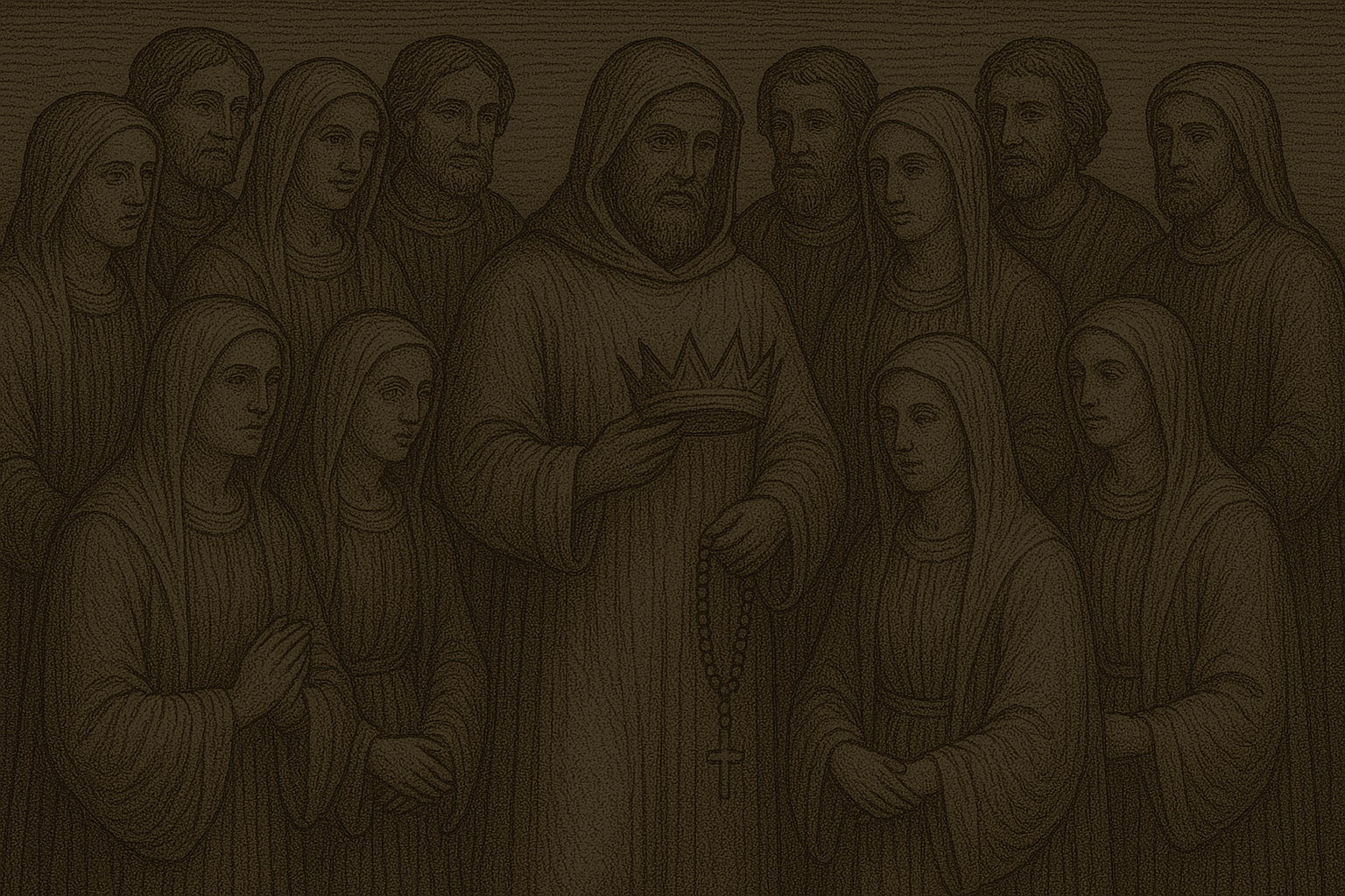 Grabado antiguo de Los Trece Primeros fundadores de LA SACRA CORONA